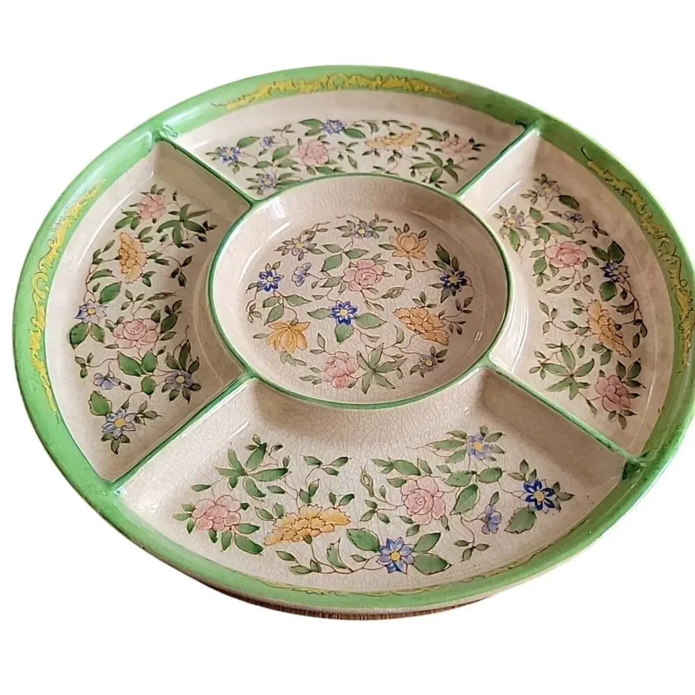 Japanese Chintz Divided Plate Hors d'oeuvres Platter Antique Cottage Chic BOXED